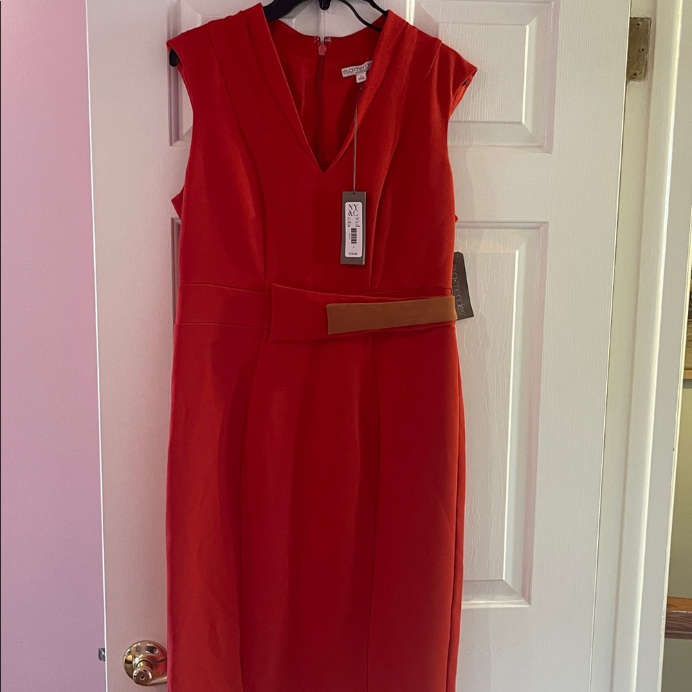 New York & Company Red Dress with Tan Belt